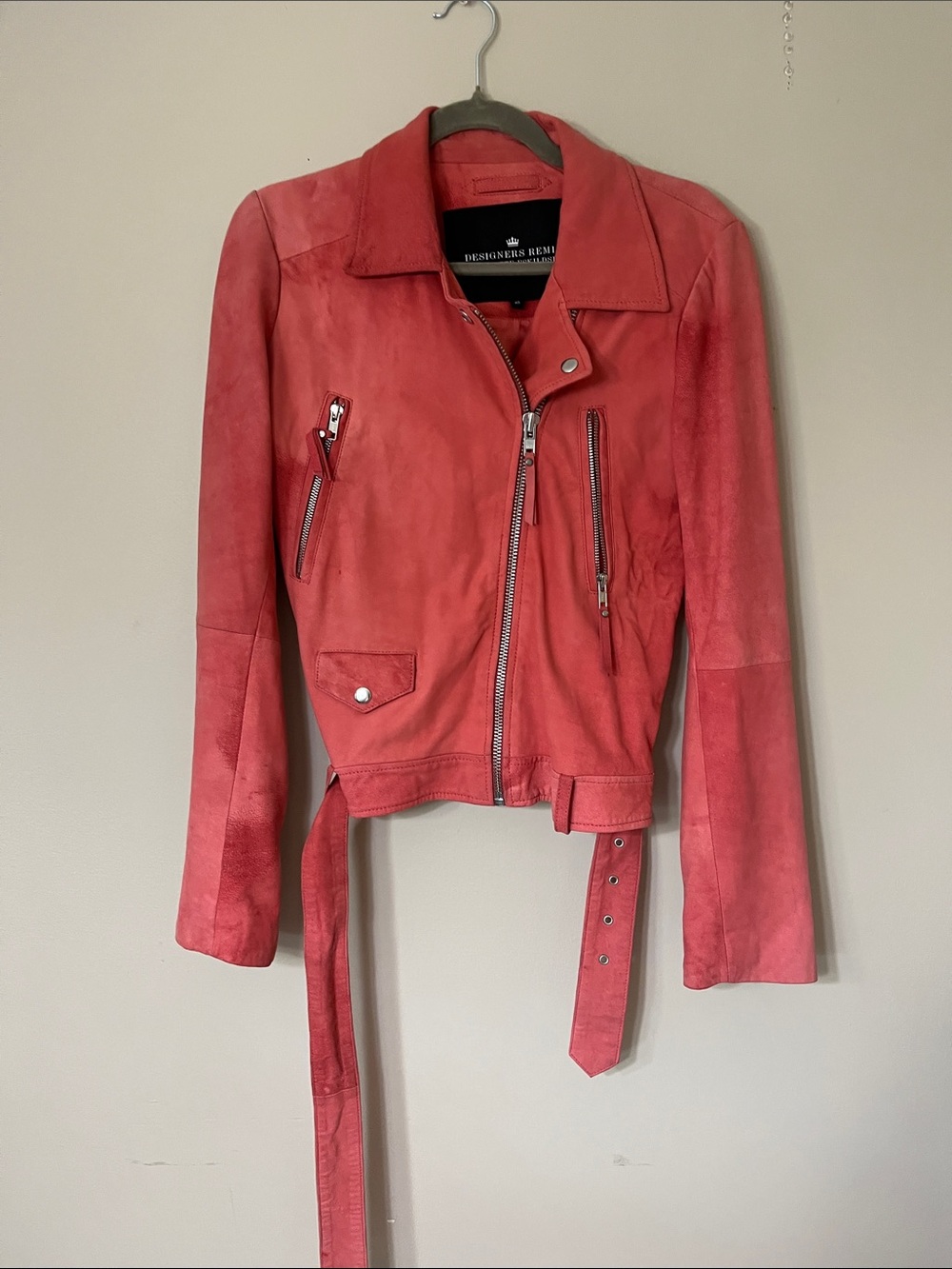 Coral Suede Moto Jacket